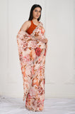 Brown Printed Crepe Handwork Saree