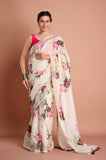 Cream Pure Linen Digital Printed Saree