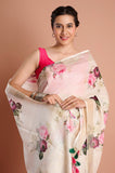 Cream Pure Linen Digital Printed Saree