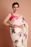Cream Pure Linen Digital Printed Saree