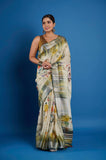 Gray Pure Linen Digital Printed Saree