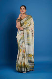Gray Pure Linen Digital Printed Saree