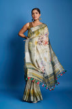 Gray Pure Linen Digital Printed Saree