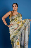 Gray Pure Linen Digital Printed Saree