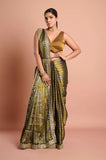 Green Black Stripes Tissue Saree