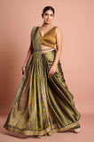 Green Black Stripes Tissue Saree