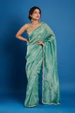 Green Crush Tissue Handwork Saree