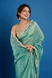 Green Crush Tissue Handwork Saree