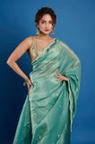 Green Crush Tissue Handwork Saree