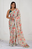 Green Floral Satin Saree