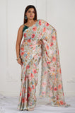 Green Floral Satin Saree