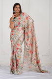 Green Floral Satin Saree