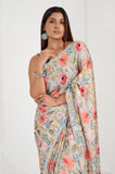 Green Floral Satin Saree