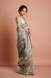 Green Printed Crush Tissue Handwork  Saree