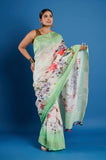 Green Pure Linen Digital Printed Saree