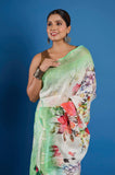 Green Pure Linen Digital Printed Saree