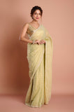 Green Satin Tissue Jaquard Handwork Designer Saree