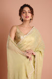 Green Satin Tissue Jaquard Handwork Designer Saree