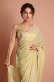 Green Satin Tissue Jaquard Handwork Designer Saree
