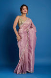 Lavender Crush Tissue Handwork Saree