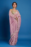 Lavender Crush Tissue Handwork Saree