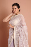 Lavender Organza Embroidered Designer Saree