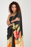 Offwhite Black Crepe Handwork Designer Saree