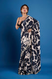 Offwhite Black Crepe Handwork Designer Saree