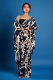 Offwhite Black Crepe Handwork Designer Saree