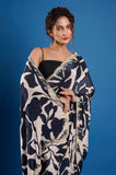 Offwhite Black Crepe Handwork Designer Saree