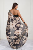 Offwhite Black Satin Saree
