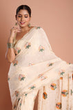 Offwhite Chinon Handwork Designer Saree