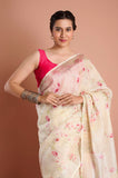 Offwhite Pure Linen Digital Printed Saree