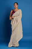 Offwhite Purple Tissue Gota with Zardosi hand work Designer Saree