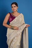 Offwhite Purple Tissue Gota with Zardosi hand work Designer Saree