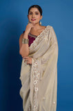 Offwhite Purple Tissue Gota with Zardosi hand work Designer Saree