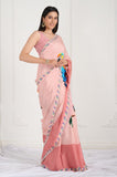 Pink Parrot Crepe Handwork Designer Saree