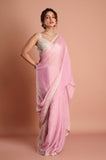 Pink Satin Tissue Jaquard Handwork Designer Saree