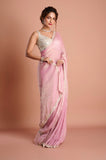 Pink Satin Tissue Jaquard Handwork Designer Saree