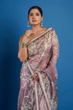Purple Printed  Crush Tissue Handwork Saree