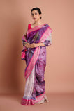 Purple Pure Linen Digital Printed Saree