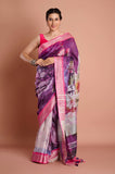 Purple Pure Linen Digital Printed Saree