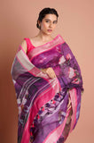 Purple Pure Linen Digital Printed Saree