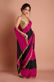 Rani Black Chinon Handwork Designer Saree