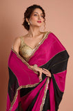 Rani Black Chinon Handwork Designer Saree