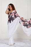 White Black Modal Satin Handwork Designer Saree