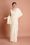 White Cut Work Semi Tussar Saree