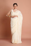 White Cut Work Semi Tussar Saree