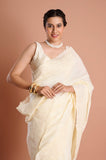 White Cut Work Semi Tussar Saree