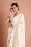 White Cut Work Semi Tussar Saree